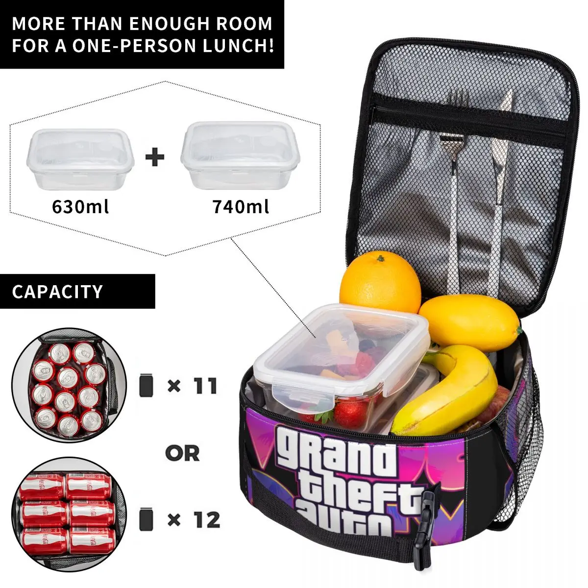 Geïsoleerde Lunchtas Ugtxmr0-Grote Diefstal Auto Vice Stad Lunchbox Draagtas Handtas