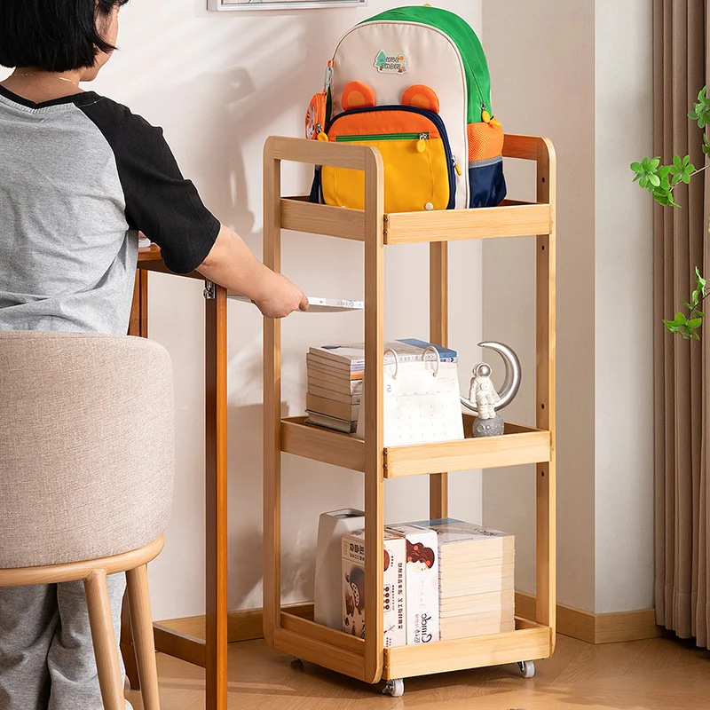 School bag shelf removable trolley book storage rack artifact multi-layer school bag household under table pulley cabinet