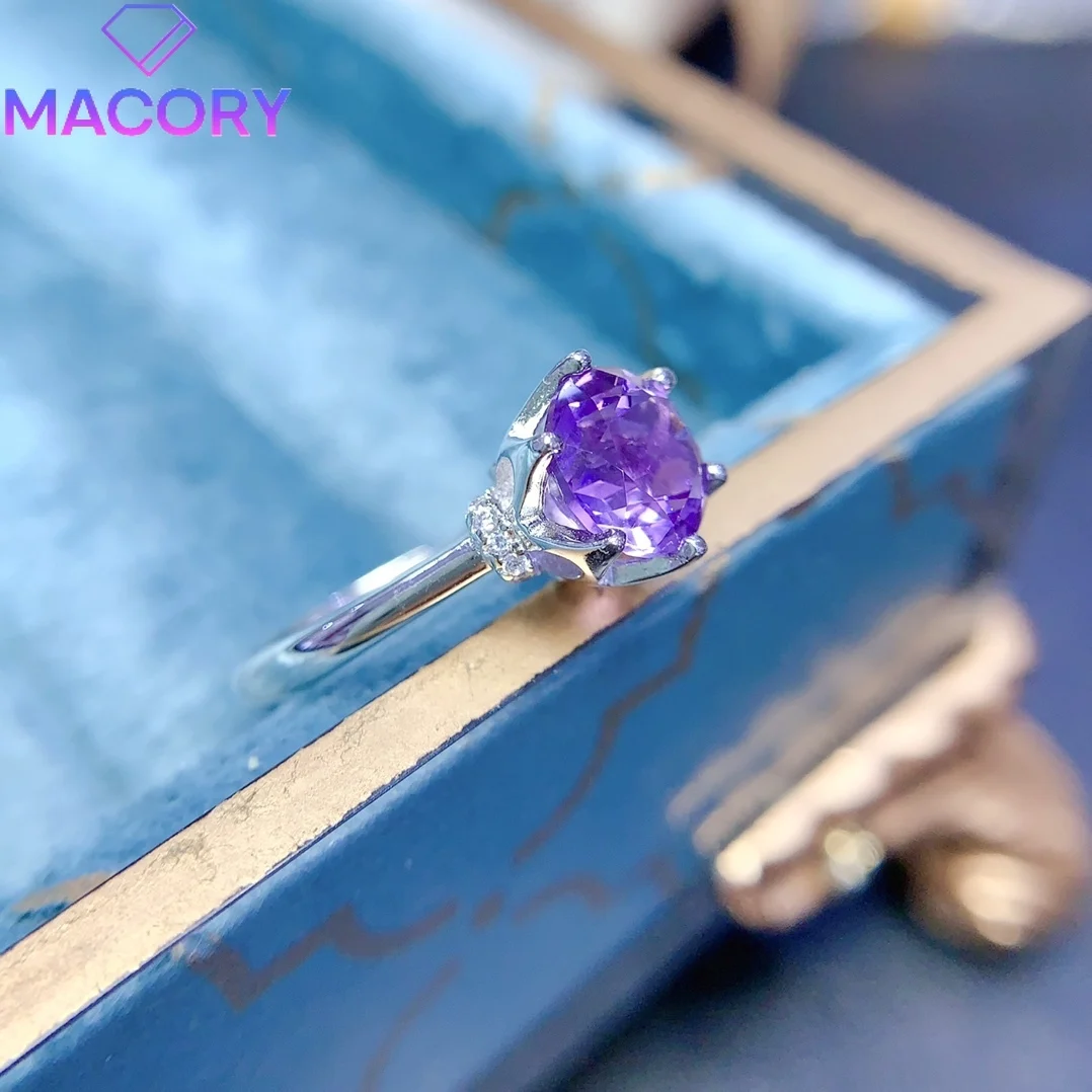 Sterling silver 925 natural amethyst ring luxury send women free high-end brand replica 925 silver jewelry with certificate gem.