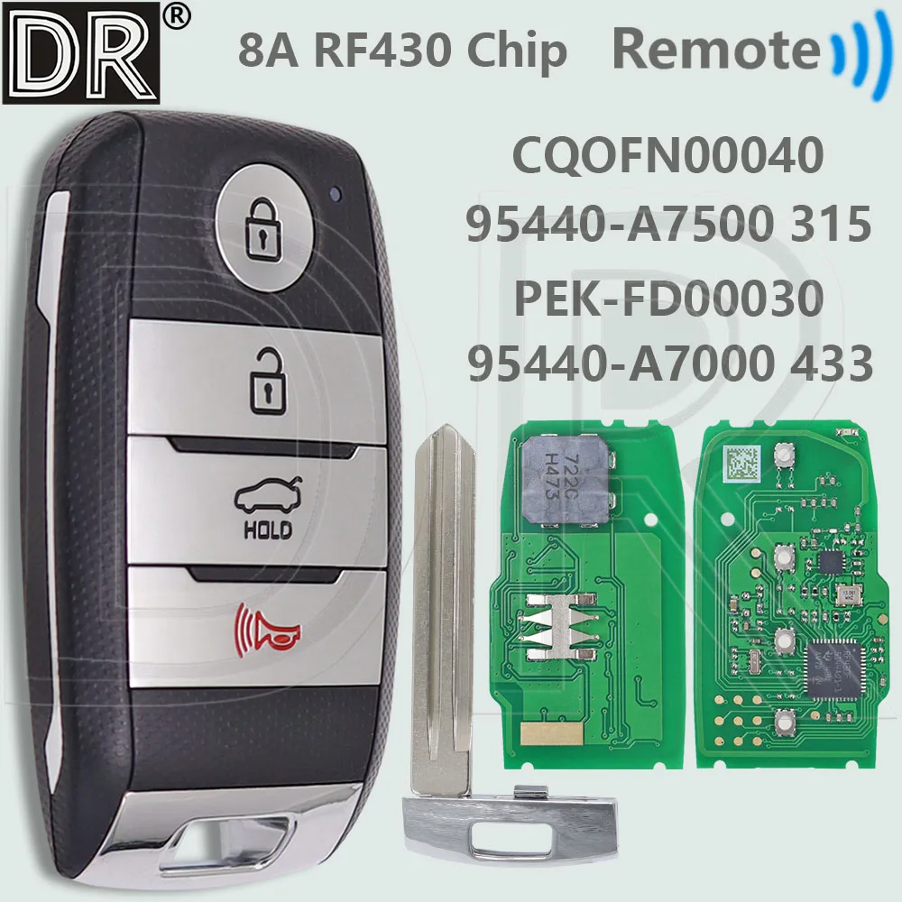 

DR 95440-A7000 433 МГц 95440-A7500 315 МГц 8A чип бесконтактный автомобильный дистанционный ключ для KIA K3 2013-2014 Forte 2014-2016