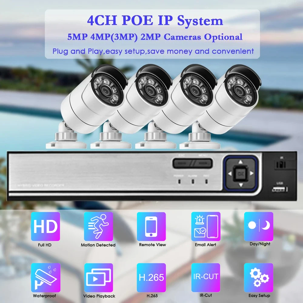 Imagem -02 - Gadinan-cctv Surveillance Nvr Grupo Câmera de Segurança Sistema de Visão Noturna ai Motion Detection Audio Record ip 4ch Poe 5mp 4mp