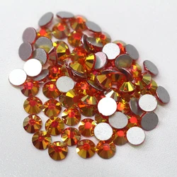 2058 Quality golden orange Non hotfix rhinestone Fire opal color Flat Back rhinestones facets crystal ab nail art or weddi