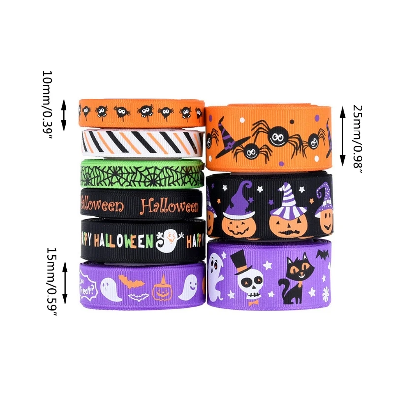 Ribbon For Halloween Gift Wrapping Spide&Witch Hat&Pumpkins&Spide Web Skull Bat Multi-Color Ribbon For Halloween