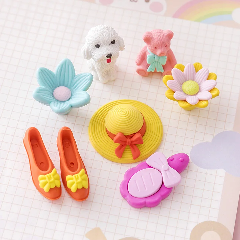 New Cartoon Kawaii Small Animal Eraser Creative Assembling Cake Dinosaur Girl Series Eraser Set Kids Learning Incentives Gifts