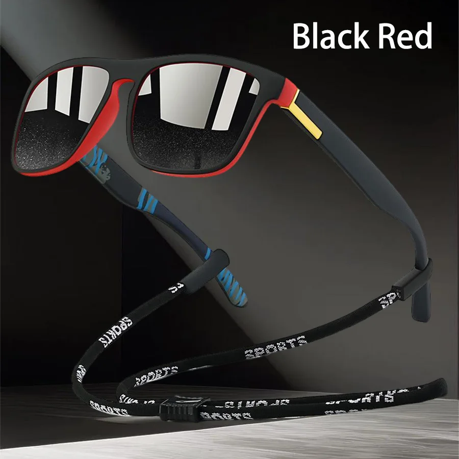 Outdoor-Sonnenbrille mit klassischem quadratischem Rahmen, modische Sonnenbrille, Fahrbrille, Angel-Schutzbrille für Herren und Damen mit Kette – Detail 7