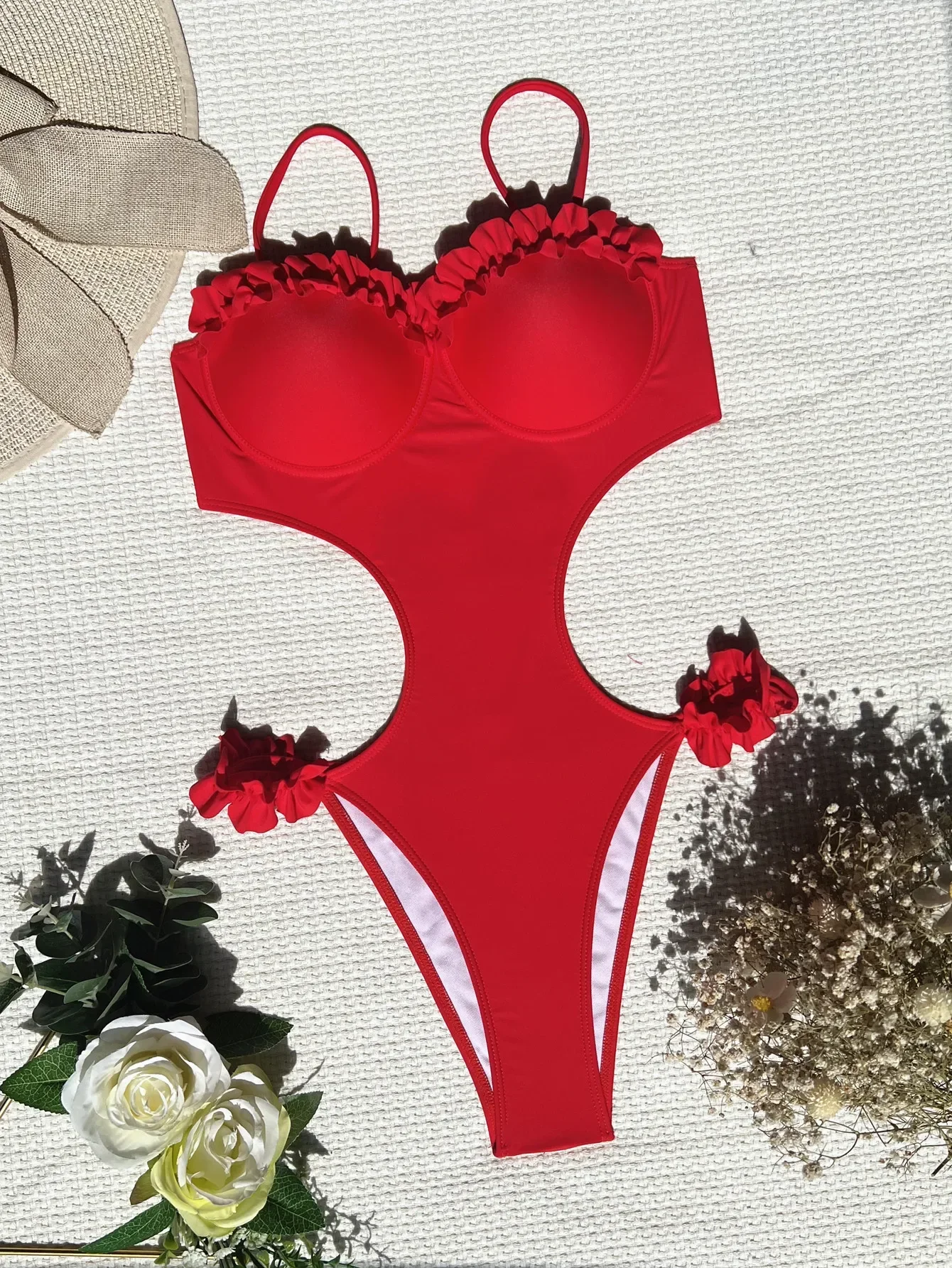 เซ็กซี่ push up ruffles ชุดว่ายน้ํา one piece underwire hollow out เอวบิกินี่ชุดว่ายน้ํา bodysuits ผู้หญิง biquini ชุดว่ายน้ํา