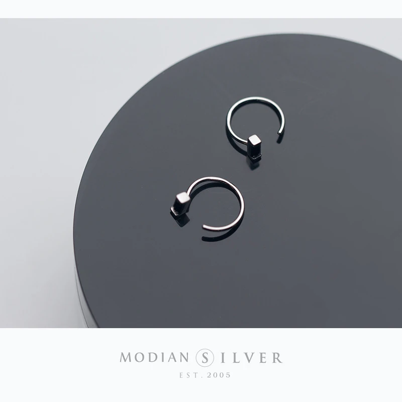 Modian Rectangle Obsidian Fashion Silver Hoop Earrings Exquisite Charm 100% 925 Sterling Silver Party Ear For Women Fine Silver