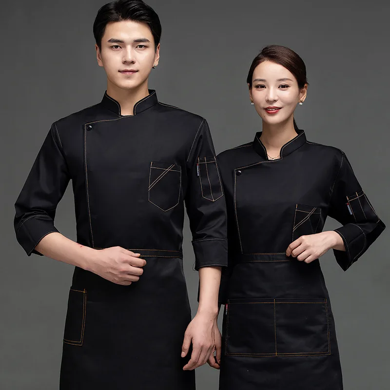 Overalls Men's Long- Summer Hotel Catering Restaurant Canteen Kitchen Clothes Women's Chef Uniform Short-Sleeved