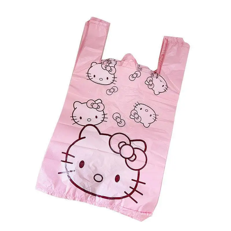 50 Pcs/set Cartoon Vest-Style Plastic Bags Hello Kitty Handheld Bin Bags for Home Use