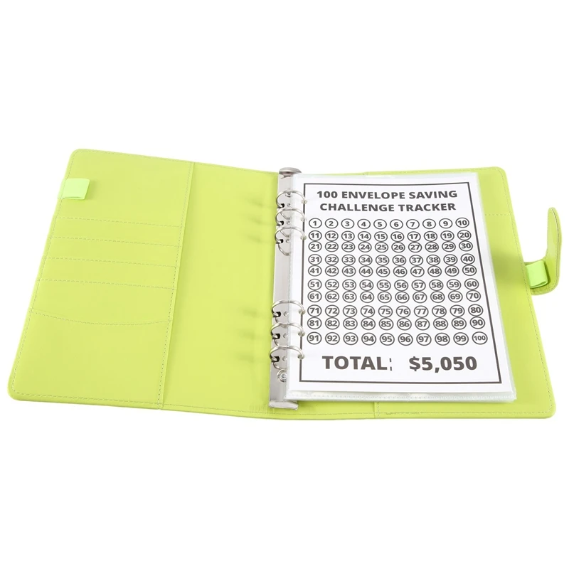 100 Envelope Challenge Binder, Savings Challenges Binder, Budget Binder, Easy And Fun Way To Savemoney(Green) Easy To Use