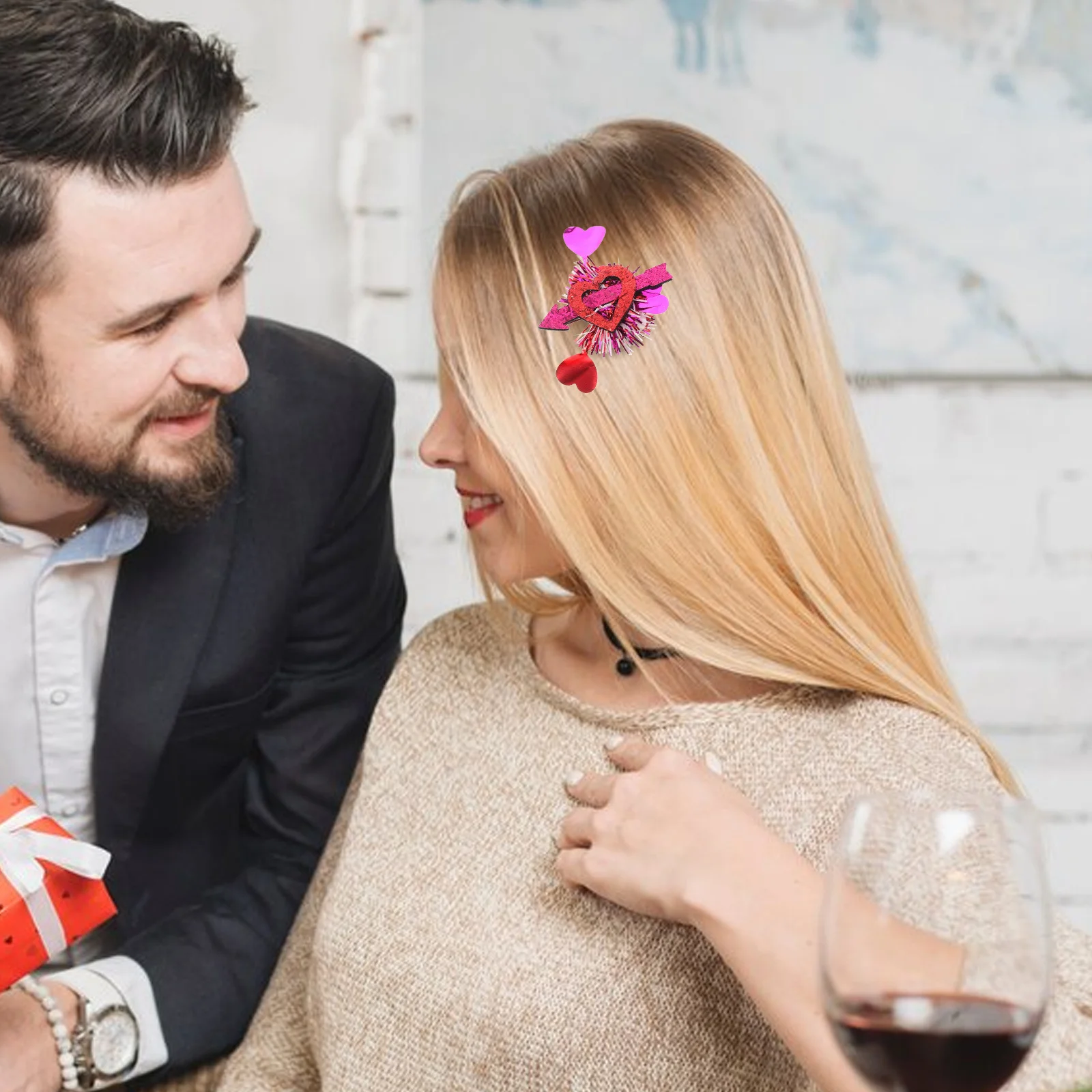 مشابك شعر على شكل قلب بشريط لامع لامع، مشابك تمساح للأطفال والبنات، إكسسوارات شعر لعيد الحب #5