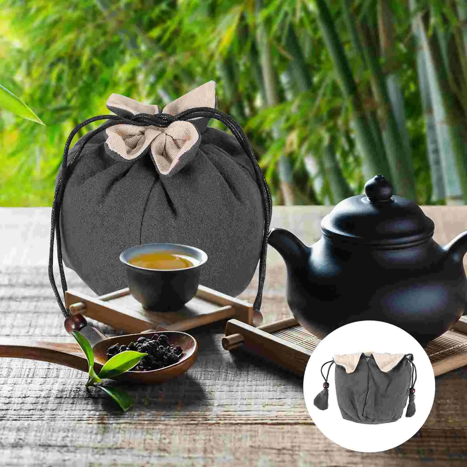 Cotton Linen Teapot Bag Clothes Bags for Storage Teaware Pouch Teacups Travel Duffle Carry Portable