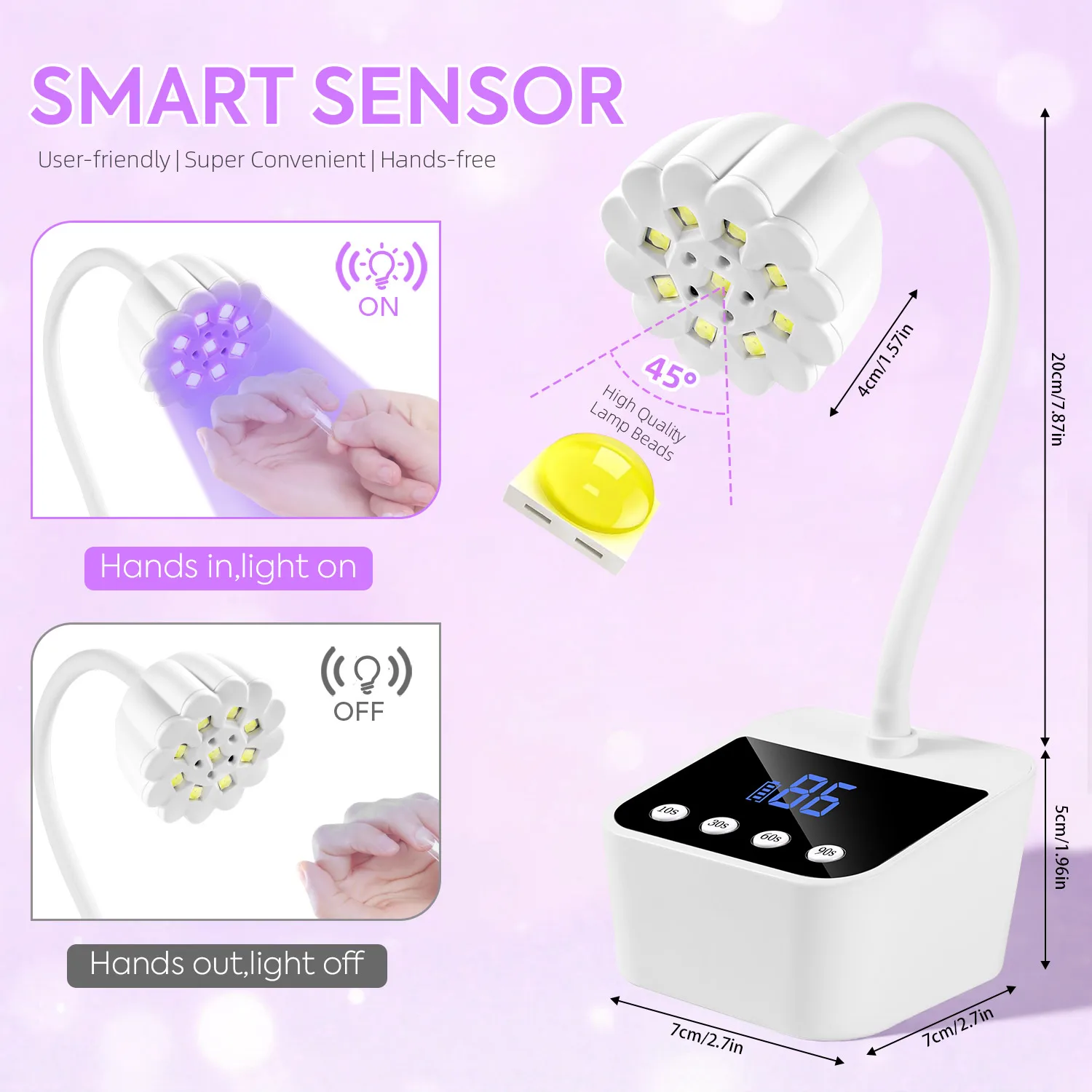 Mini UV LED recarregável secador de unhas com detecção automática de controle de toque luz de unhas de secagem rápida 360 °   Lâmpada de unhas de mesa dobrável para salão de beleza
