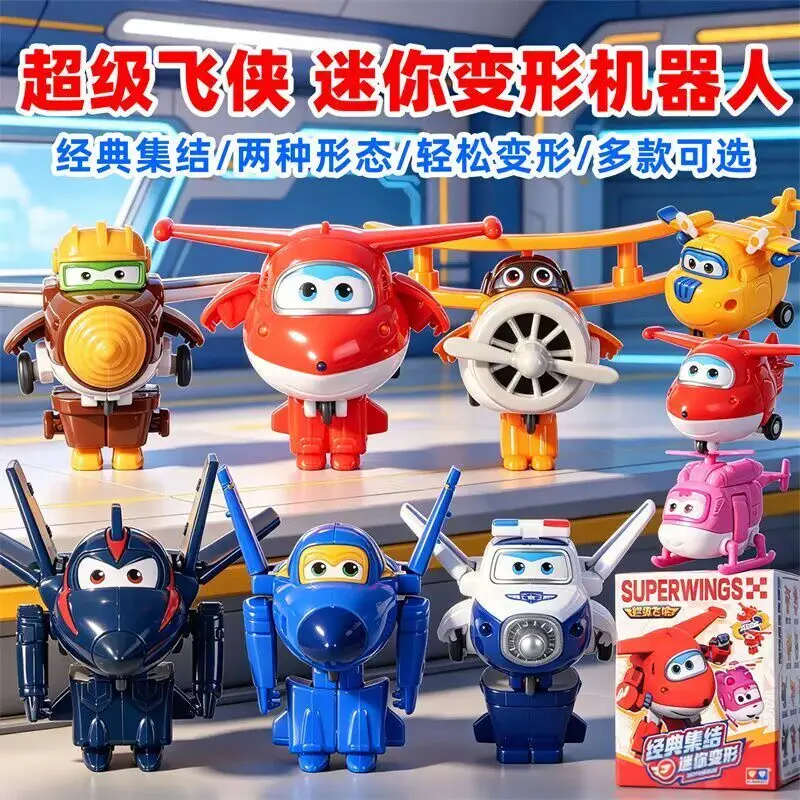 AULDEY Mini Super Wings Toys Jett Dizzy Transform Robot Blind Box Safe ABS Donnie Jerome Action Figure Holiday Gift Car Ornament