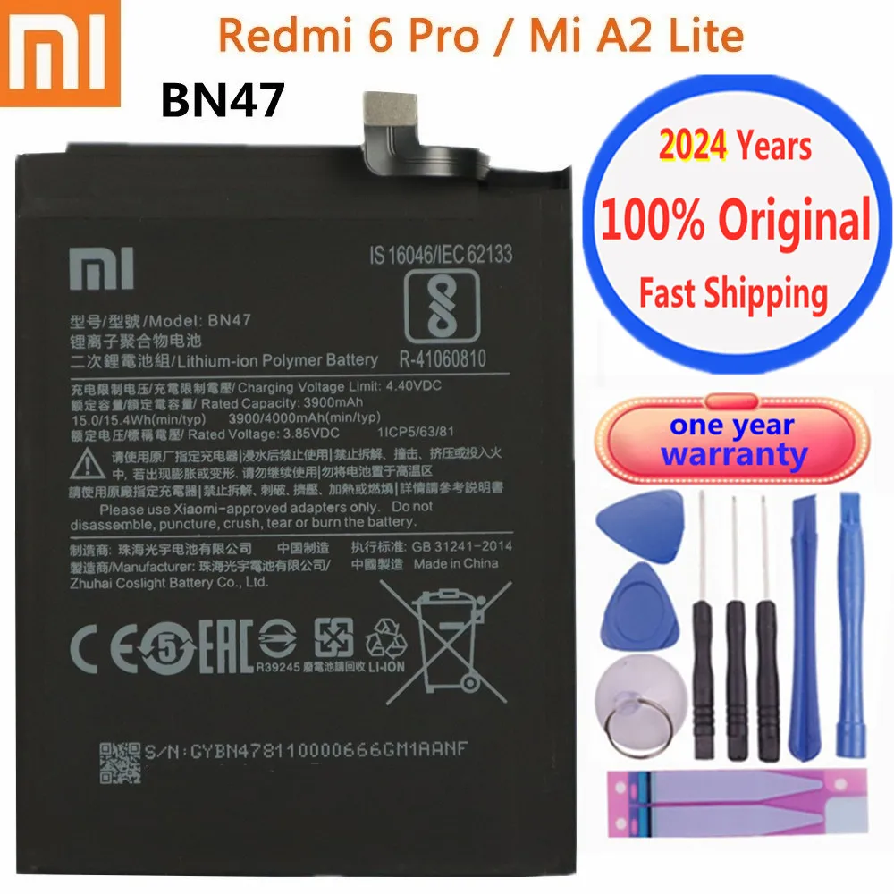 

2024 Years 100% Original BN47 Battery For Xiaomi Redmi 6Pro 6 Pro Mi A2 Lite A2Lite 4000mAh Phone Battery Bateria Fast Shipping