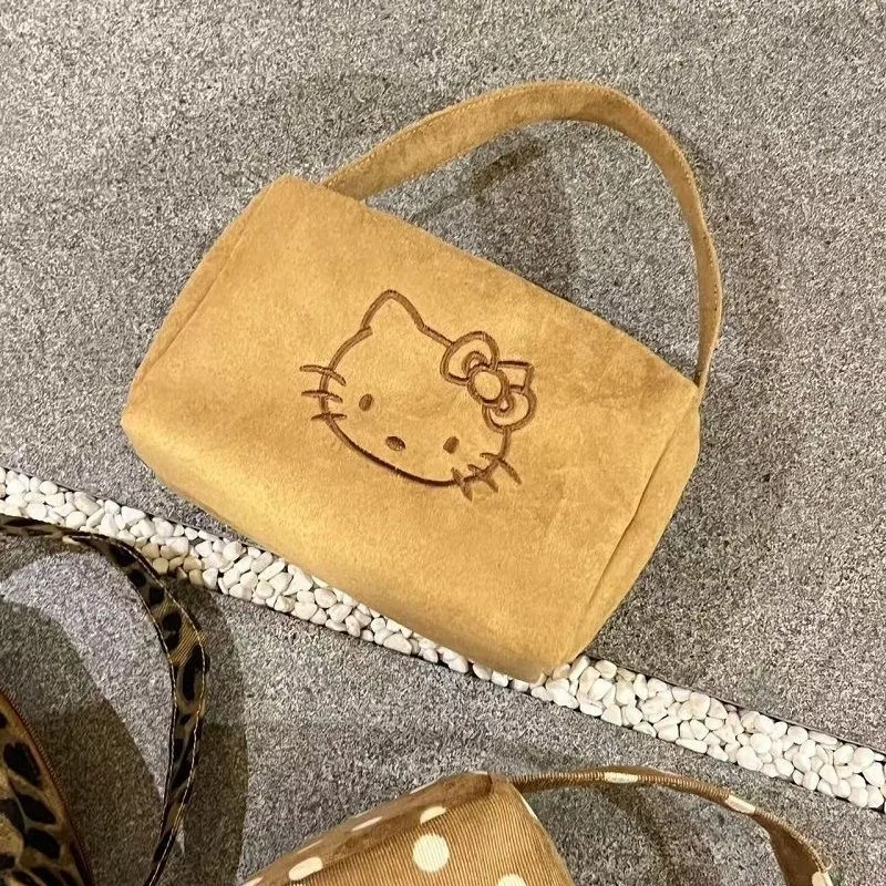 Bolsa de Maquiagem Sanrio Hello Kitty, Bolsa Cosmética de Suede KT, Grande Capacidade, Organizador de Maquiagem para Viagem Bordado