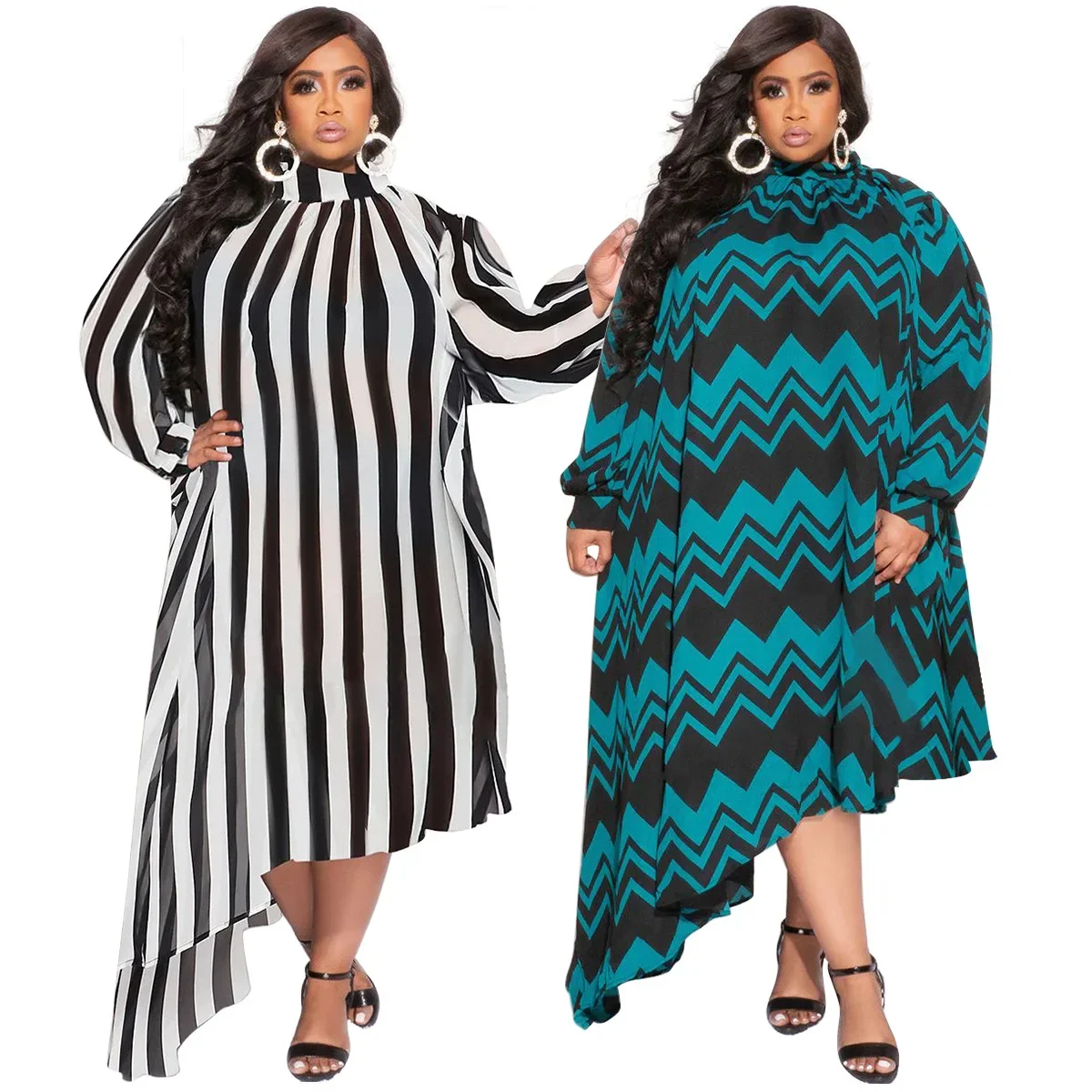 3XL 4XL Big Size New Muslim African Dresses For Women Robe Print Long Sleeve Novelty Maxi Dress Asymmetrical Kanga Clothing