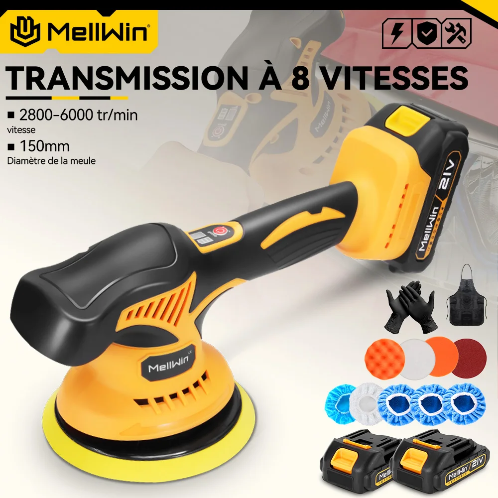 MELLWIN – polisseuse électrique sans fil pour voiture, 150mm, 8 réglages, polissage, épilation, ponçage, outil électrique pour broche de batterie Makita 18V