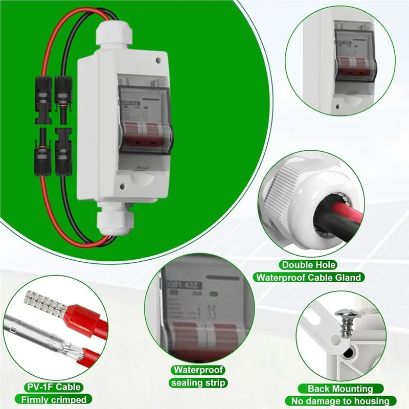 N04R Solar Panel Disconnect Switch With IP65 Rating 25 Amp 500V DC Miniature Circuit Breaker And Plug-And-Play Connectors