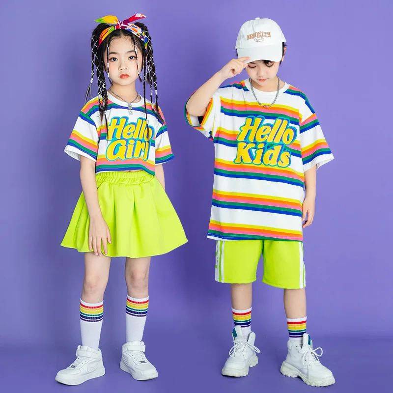 Children's Performance Clothing Striped Primary School Sports Games Opening Ceremony Entrance Clothing for Children's Cheerleadi