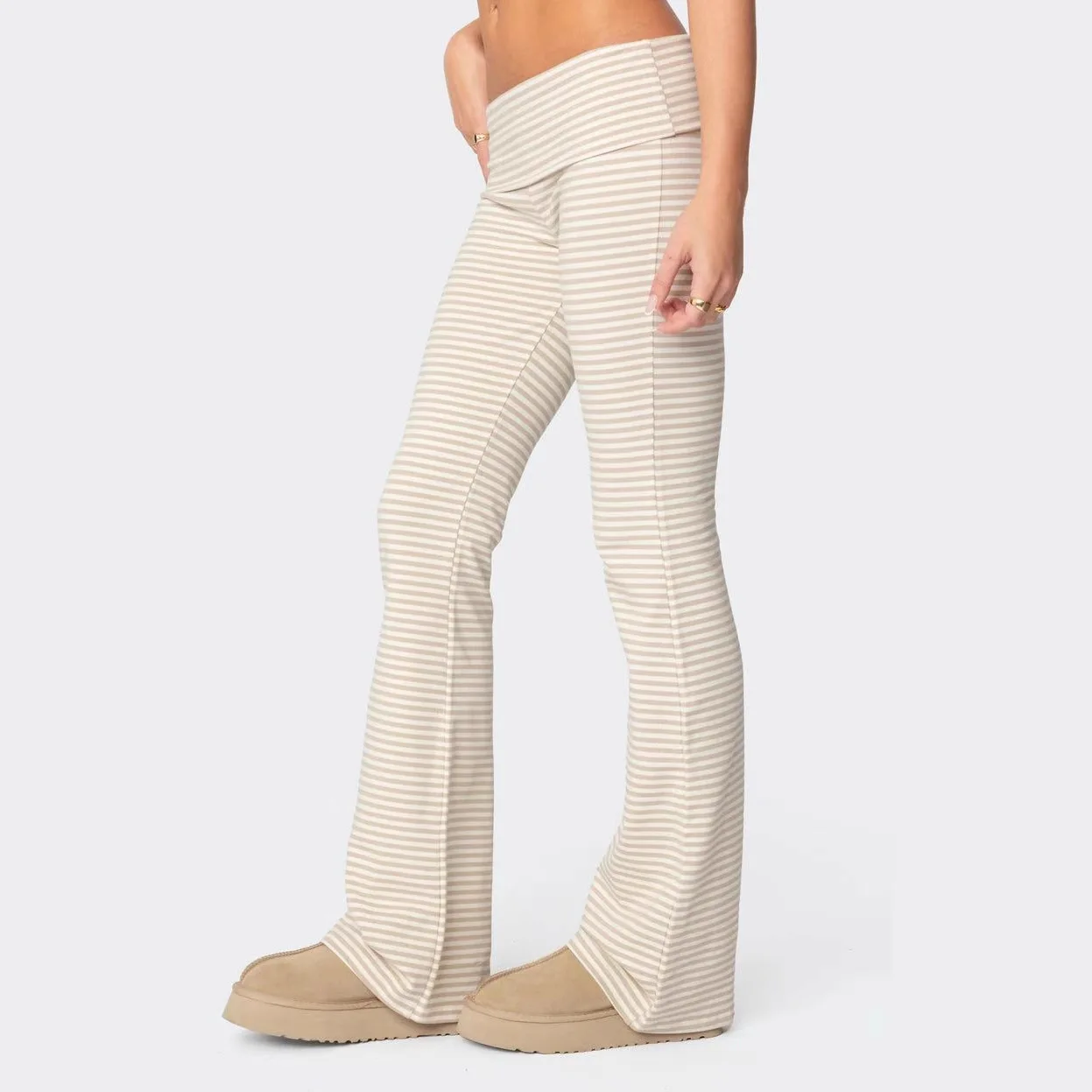 Retro Striped Flared Pants High Waist Slimming Lazy Casual Style Fashionable Long Pants Princess Style Printed Casual Trousers