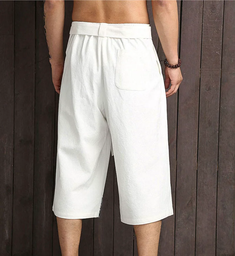 Japanese Kimono Traditional Pants Men 100% Cotton Summer Casual Pants Man Trendy Wide Leg Pants Loose Cropped Shorts