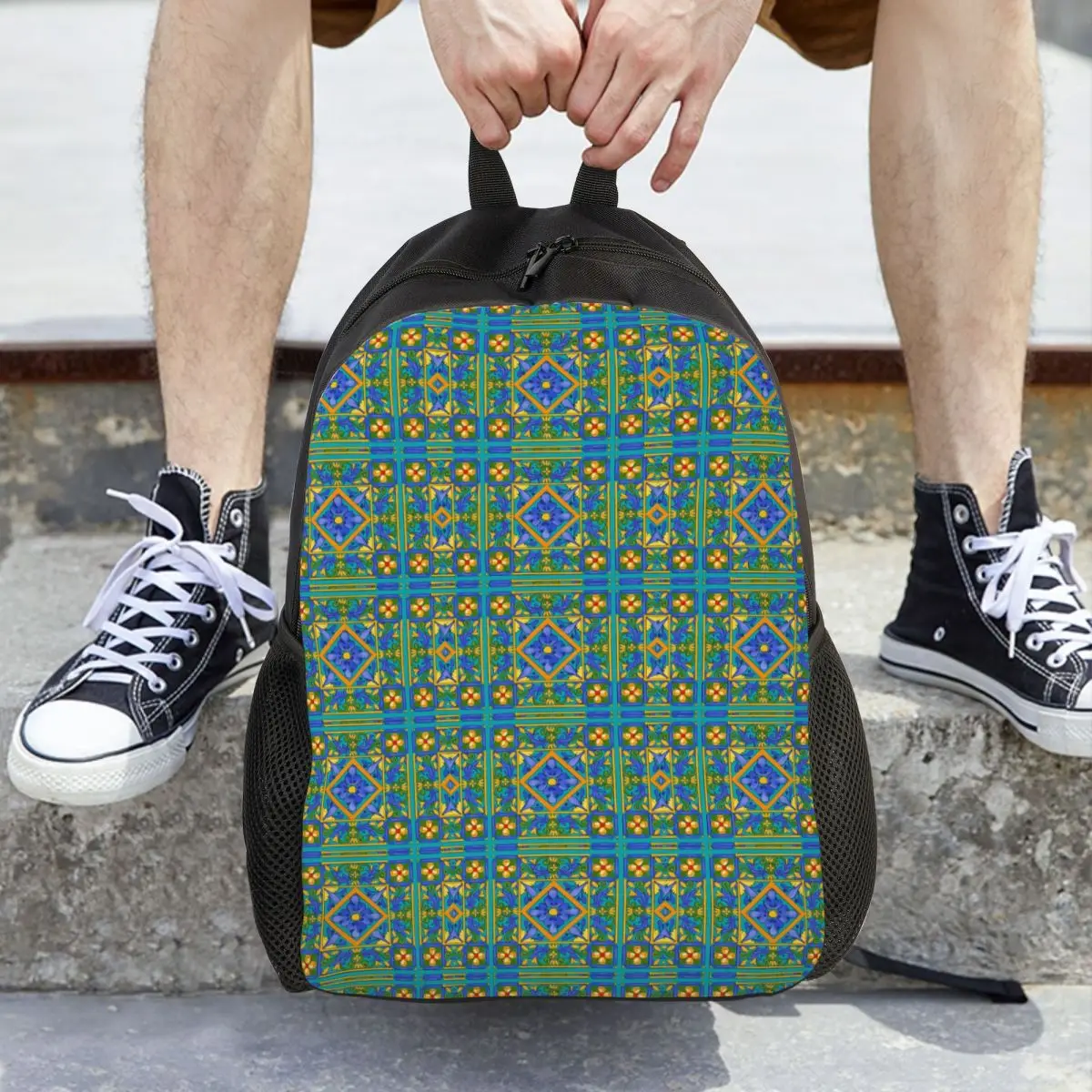

Summer ,Sicilian Tiles ,majolica,lemons ,Mediterranean Backpack Hot Sale Daypack BookBag School Bag Shoulder Bags for Men Women