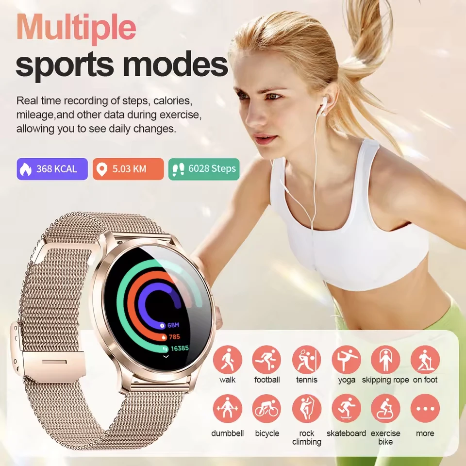 Reloj inteligente ultrafino a la moda para mujer, reloj de pulsera deportivo con pantalla AMOLED HD de 1,32 pulgadas, reloj inteligente con llamadas Bluetooth que siempre muestran la hora