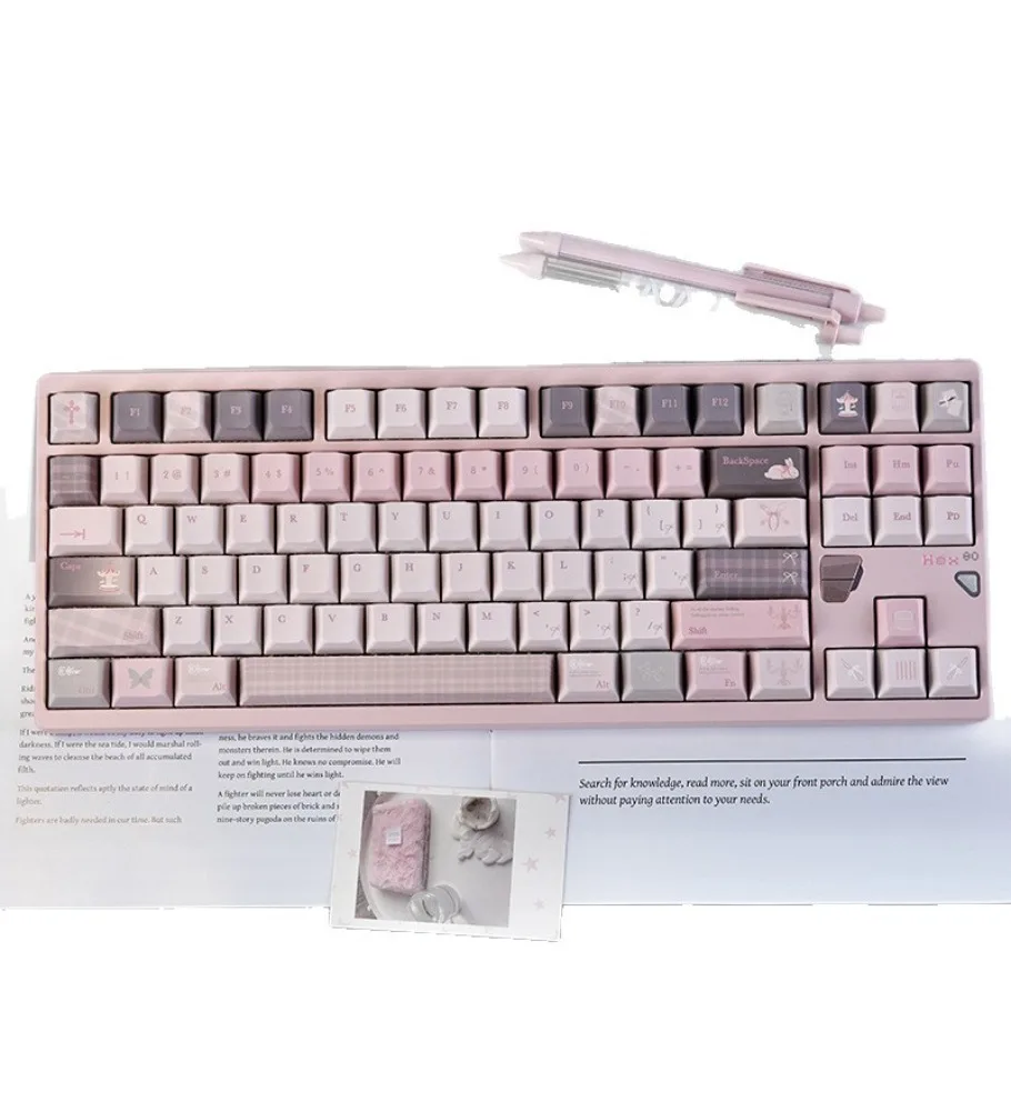 Pink keycaps high value cute simple plaid mechanical keyboard keycaps replacement keycaps full set