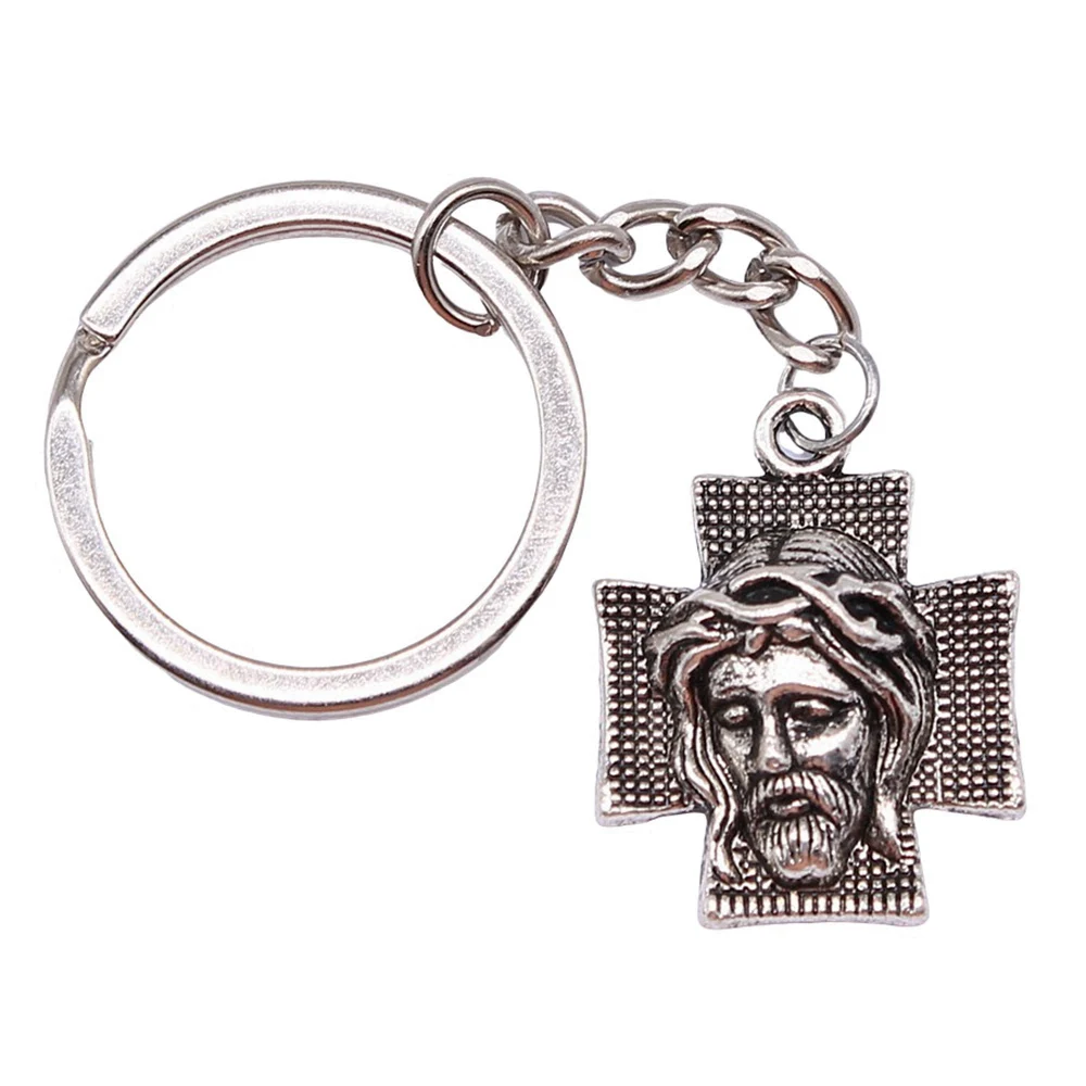 1pcs Jesus On The Cross car keychain ornaments Jewelry and Accessories vintage Ring Size 28mm