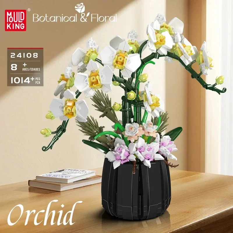 

Конструктор Mould King 24108 «Орхидея в горшке» (серия «Цветы и растения»), декор для дома, игрушка для сборки, романтический подарок для девочек, 1014 деталей