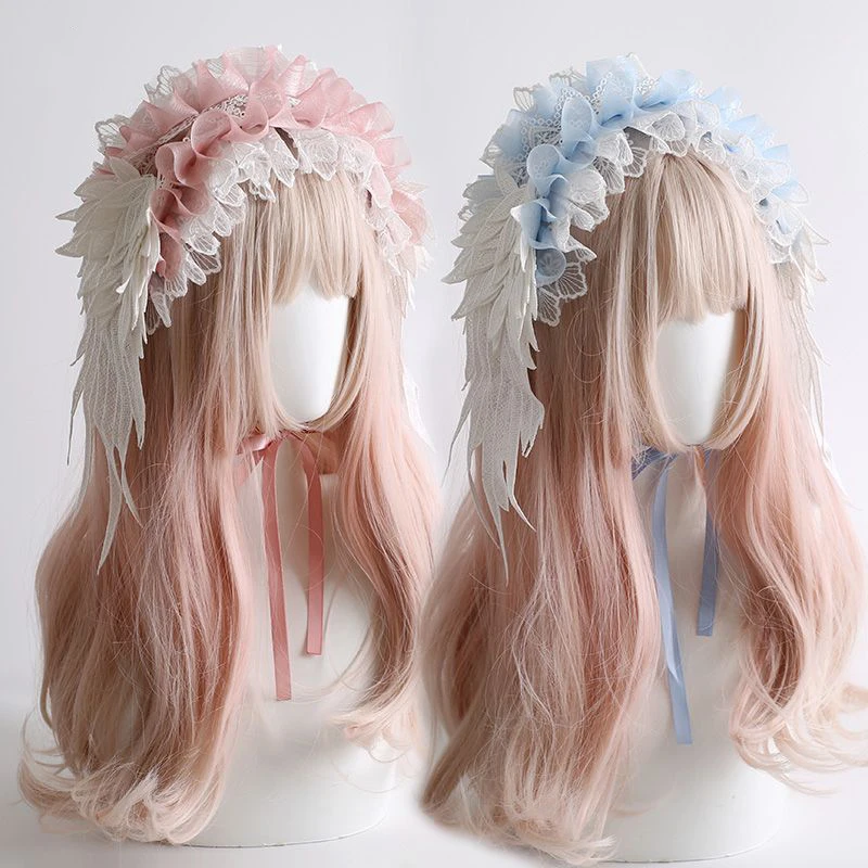 

Ленты для волос в стиле Лолиты, аксессуары для волос, кружевная повязка на голову с бантом, головной убор с перьями для волос, женские ленты для волос для девочек, свадебные украшения, тиара