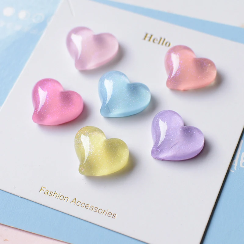 200pcs Kawaii Flatback Resin Mix Color Heart Cabochon DIY Handmade Hair Bow  Phone Case Decoration Accessories