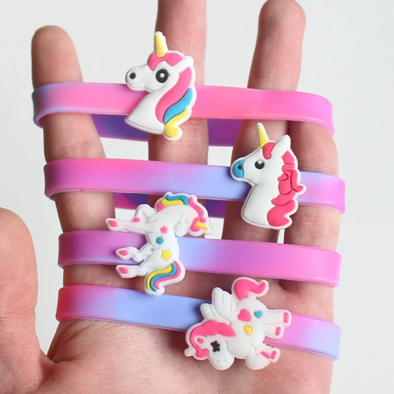 10/20PCS Colorful Cartoon Silicone Wrist Bracelets Kids Unicorn Birthday Party Favor Gifts Theme Unicorn Party Gift Bag Fillers