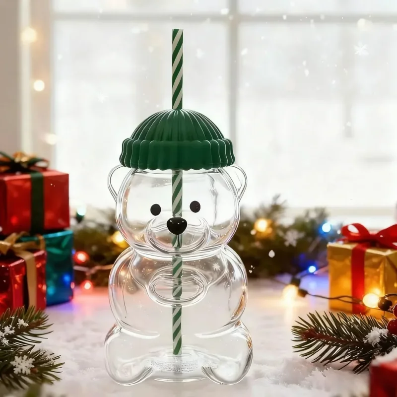 Neue Für Starbucks Niedlichen Tier Bär Stroh Glas Transparent Glas Für Männer Frauen Geburtstag Weihnachten Geschenk Milch Tee Tasse Mit Stroh