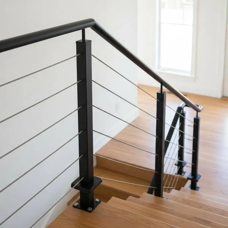 Trapleuning 36x 1 x2 inch voor trapdek, balkon, 30 °   geklede schuine metalen kolom met horizontaal gat, 1-pack zwart