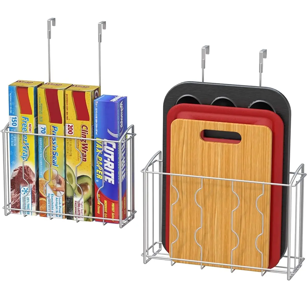 

Over The Cabinet Door Organizer Holder 2 Pa 13.25"" Wx4.15 Dx18.3 H And 12.45"" Wx3.55 Dx18.3 H Silver