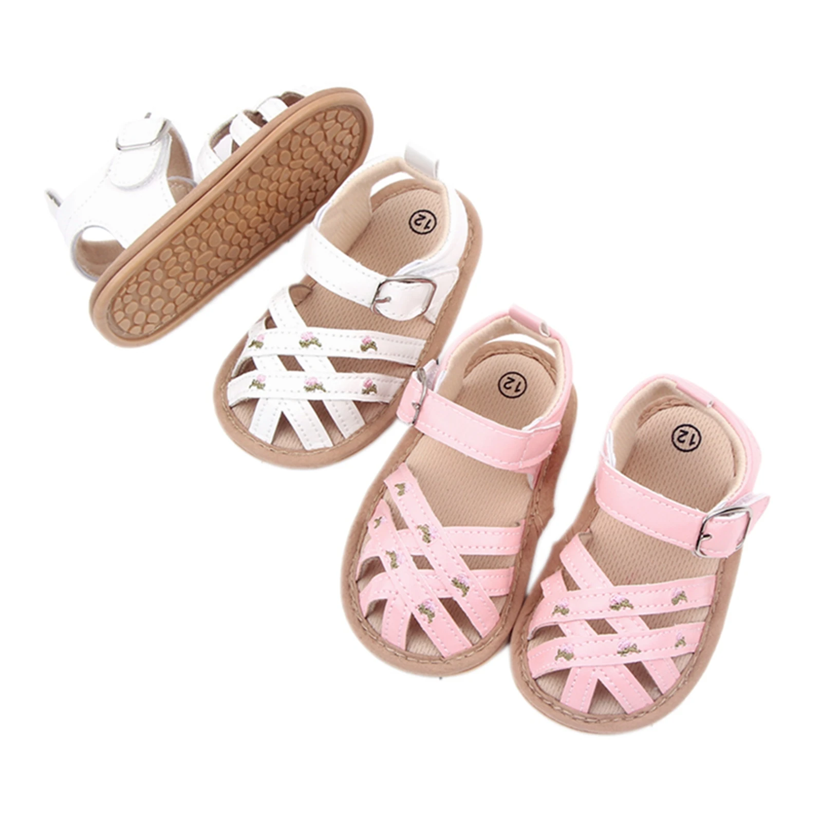 Baby Girls Summer Sandals Closed-Toe Floral Embroidery Flats Newborn First Walkers Crib Shoes