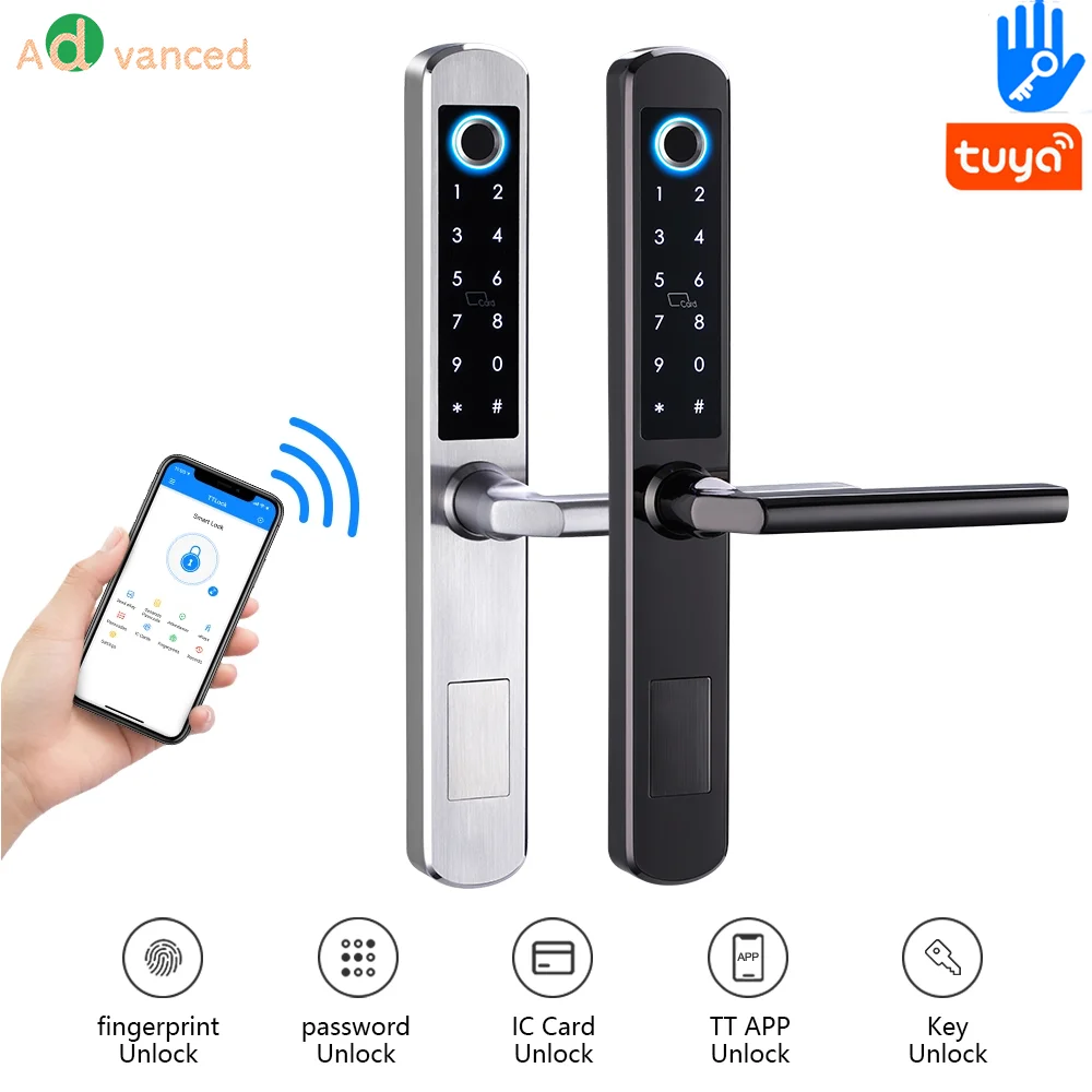 

304 Aluminium door lock FingerPrint tuya wifi ttlock RFID card Code Keypad Electronic lock Smart Door Lock for Sliding UPVC Door