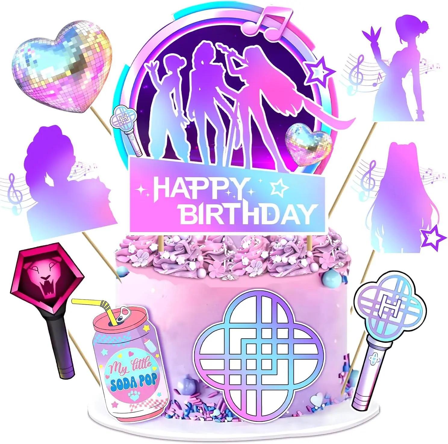 9 Stück beliebte Geburtstagstorte Topper Cartoon alles Gute zum Geburtstag glitzernde Kuchendekorationen fantastische beliebte Geburtstagsparty-Dekoration