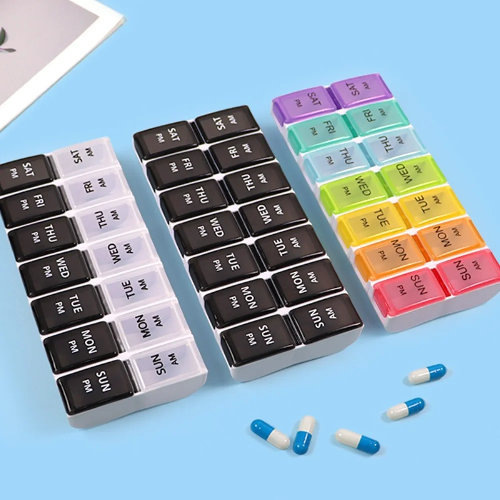 جديد السفر المحمولة انفصال أسبوعي منظم حبوب منع الحمل 2 مرات في اليوم صندوق 7 أيام الحاويات الطب لمكملات الفيتامينات #6