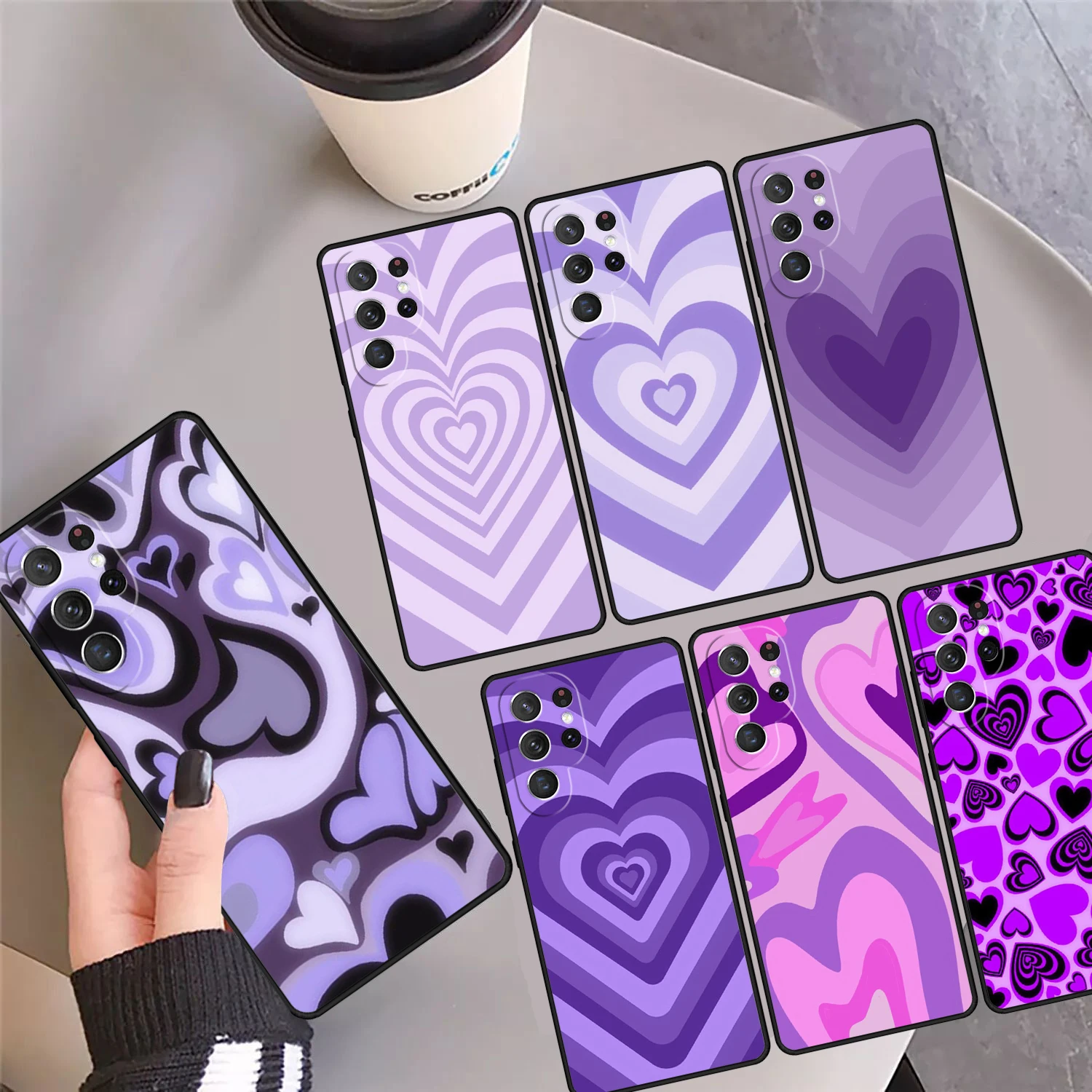 Purple Heart Swirl Aesthetic Phone Case Cover For Samsung Galaxy S24 Ultra 23 S22 Plus S21 FE S20 S8 S9 S10 Note 10 Pro Note 20