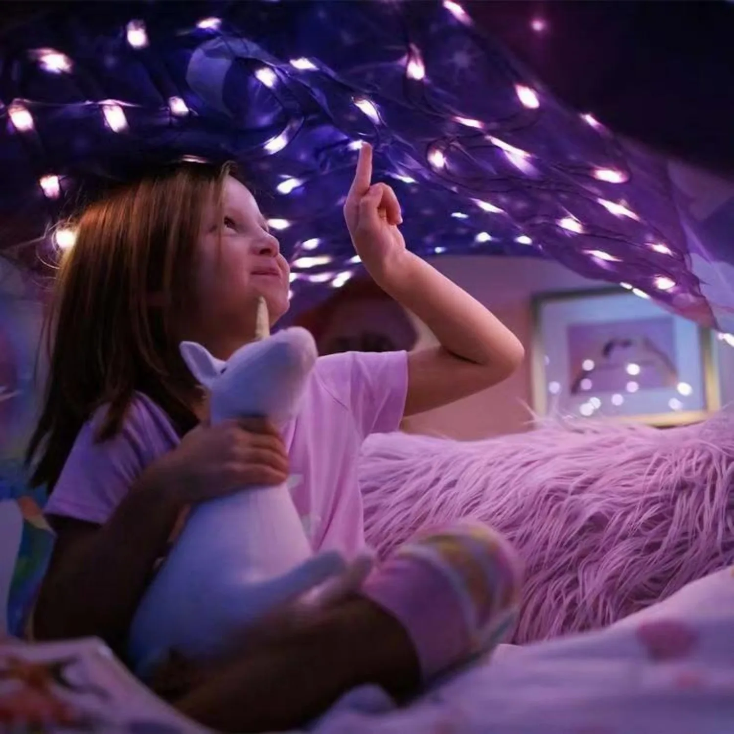 Funy Dream Tent with light for Kids Bed with Storage Pocket Foldable Kids Tent on Bed Mosquito Net Tent Gifts for toys