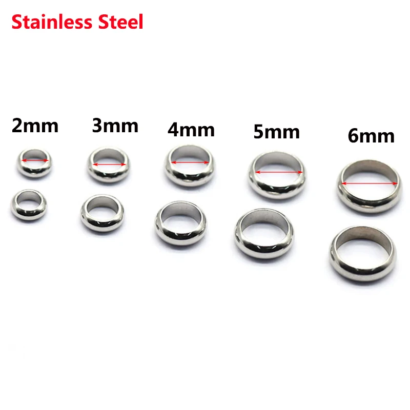 20/50PCS Stainless Steel Spacer Stopper Rondelle Beads Hole Size 2/2.5/3/4/5/6/7/8mm Spacer Loose Beads for DIY Jewelry Making