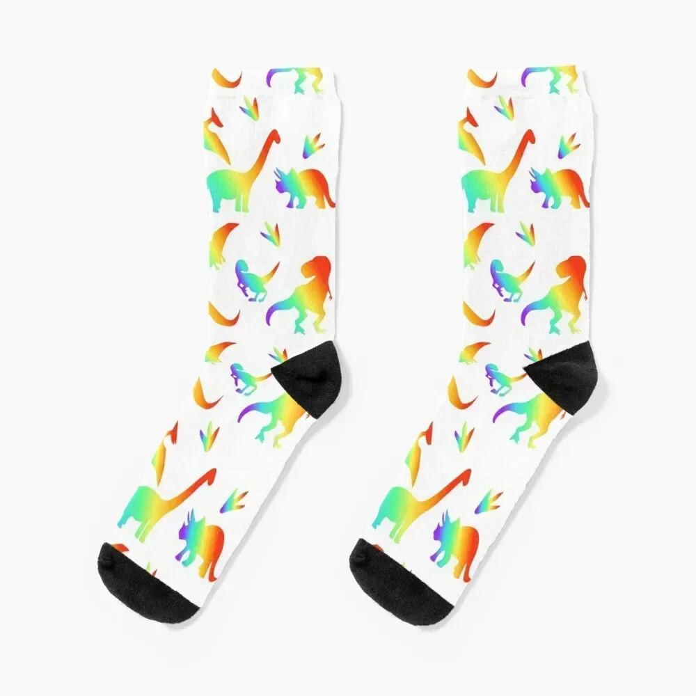 Dinosaur Pattern Rainbow - eeliseart Socks cute christmas gifts Crossfit Mens Socks Women's