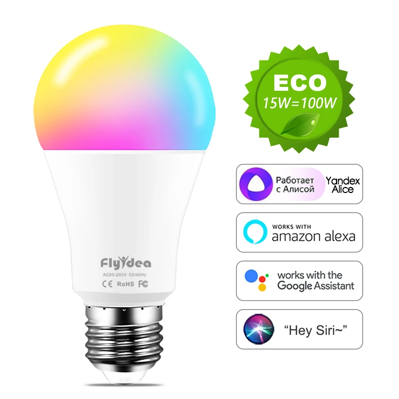 WiFi RGB E27 LED Smart Light Bulb Color Dimmable Lamp Siri Voice Control TUYA APP Remote Control Alexa Yandex Alice Google Home