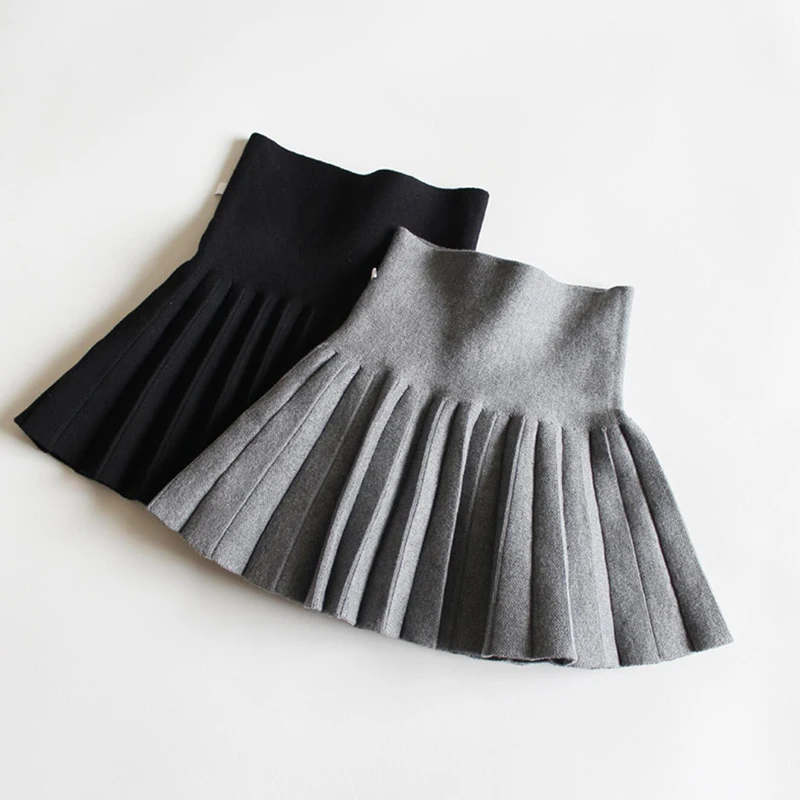 

Vintage Knit Little Girls Black/grey Pleated Mini Skirt Christmas Baby Red Tutu Skirt Cute Toddler Half Dress Children Clothes