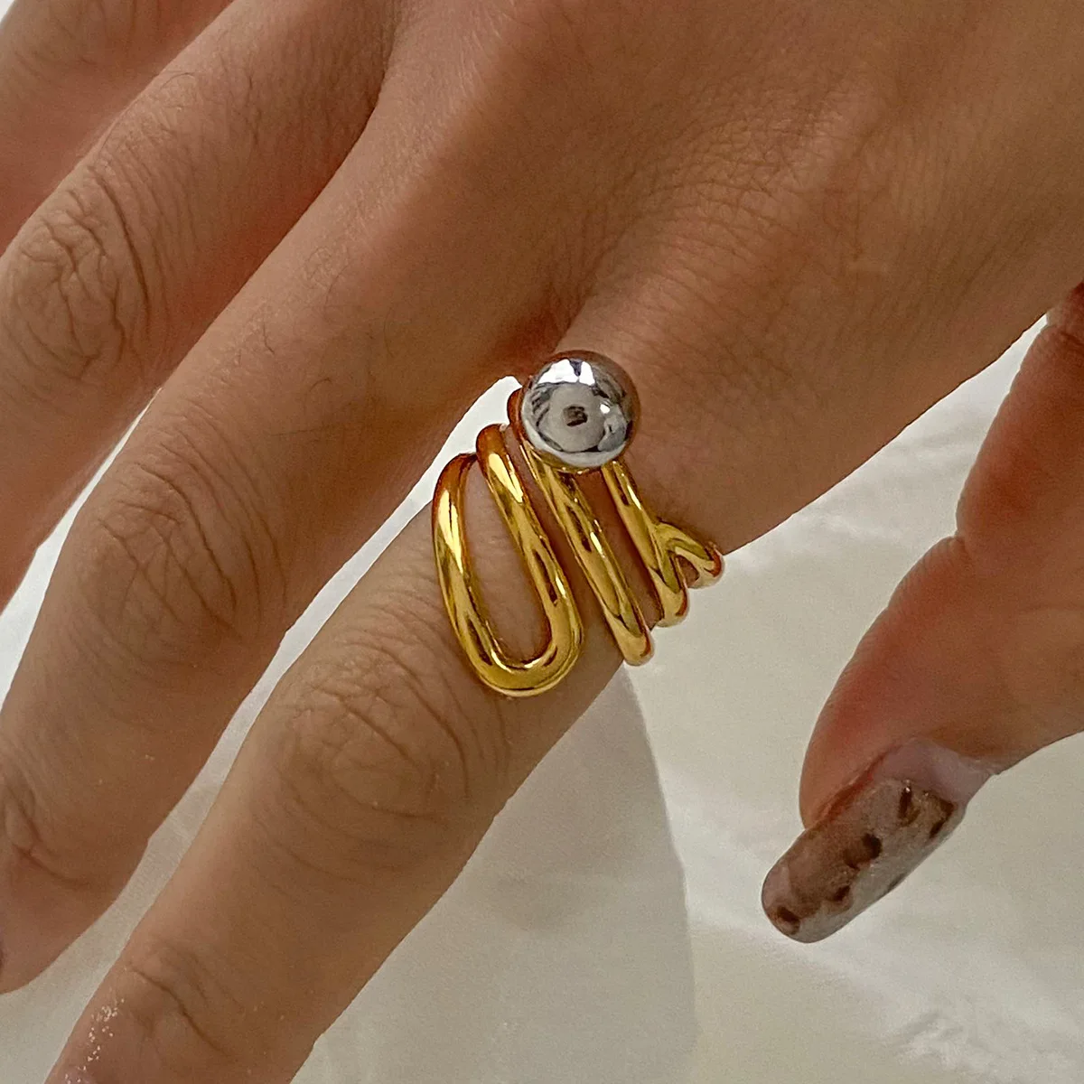 Yori Stainless Steel Gold Color Stacked Layer Rings Waterproof 18K PVD Plated Individualistic Jewelry Accessories Gift