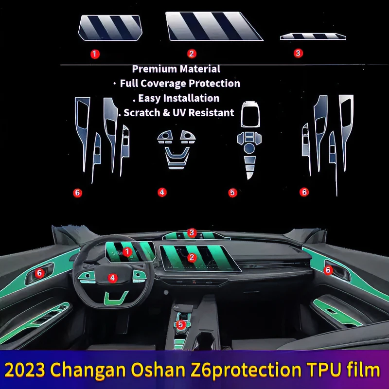 For 2023 Changan Oshan Z6 interior center console protection TPU film navigation screen film