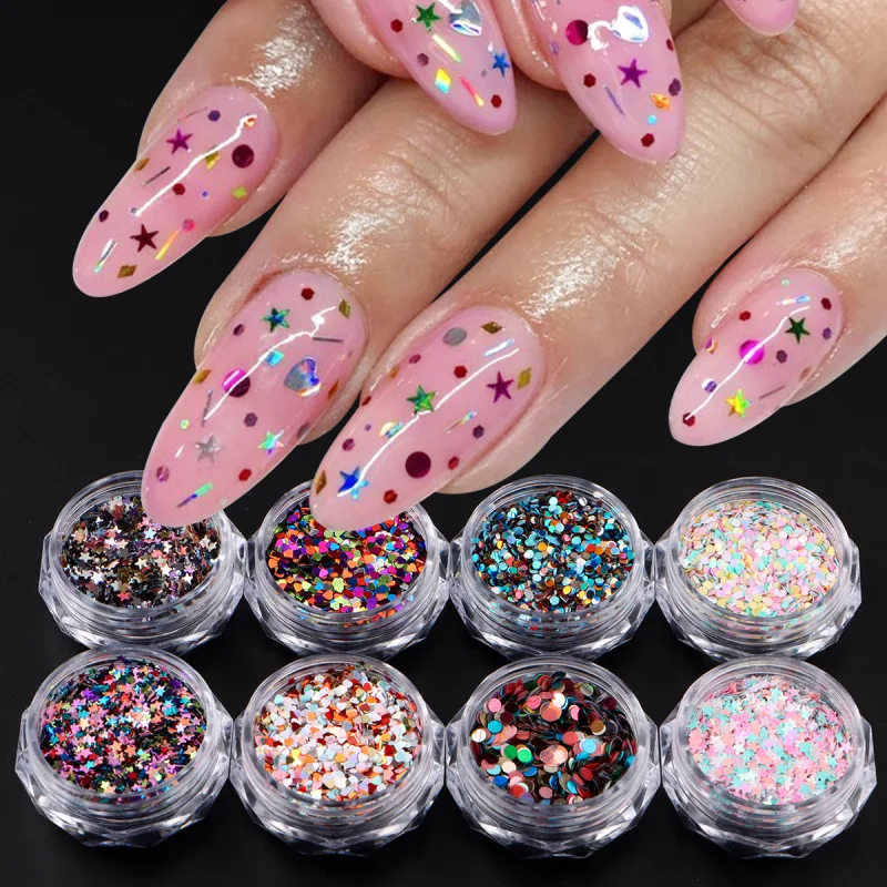 Sparkly Colorful Nail Art Sequins Mini Star Heart Round Nail Glitter Flakes Japanese Korean Style Y2K Nail Charms Parts Manicure